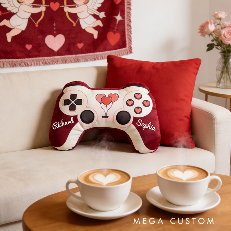 Personalized Love Game Couple Controller Shaped Pillow for Game Lovers Valentines Day Gift Plush Pillow Christmas Gift for Couples