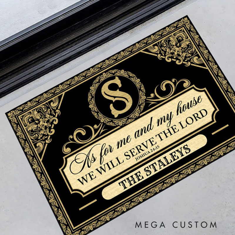 Personalized Welcome Doormat As For Me And My House We Will Serve The Lord Custom Home Mat with Name for Family Housewarming Gift