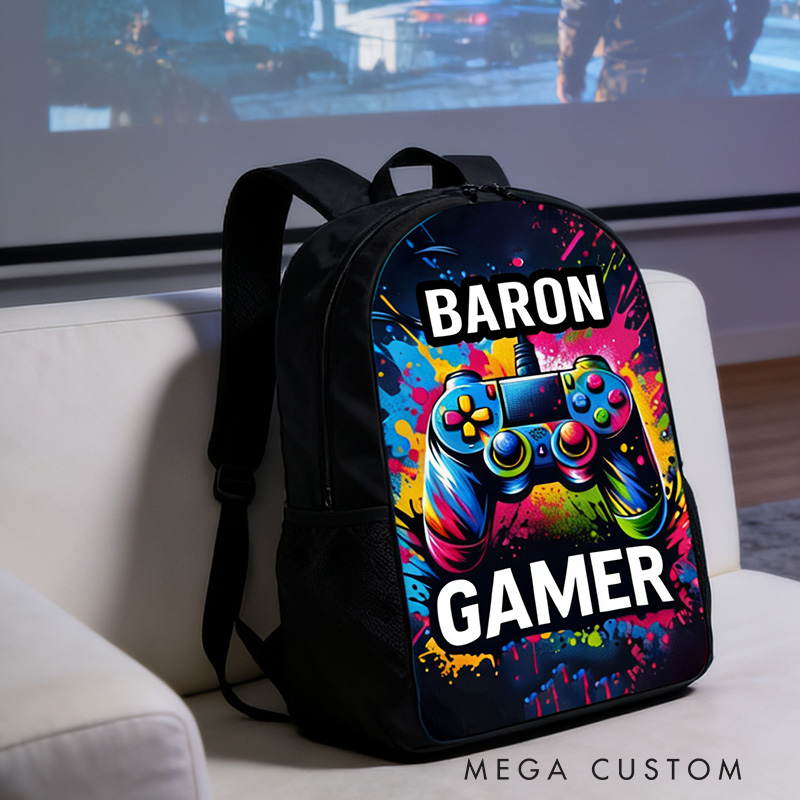Personalized Gamer Backpack with Controller Art Backpack for Kids Custom Name Gift for Kid