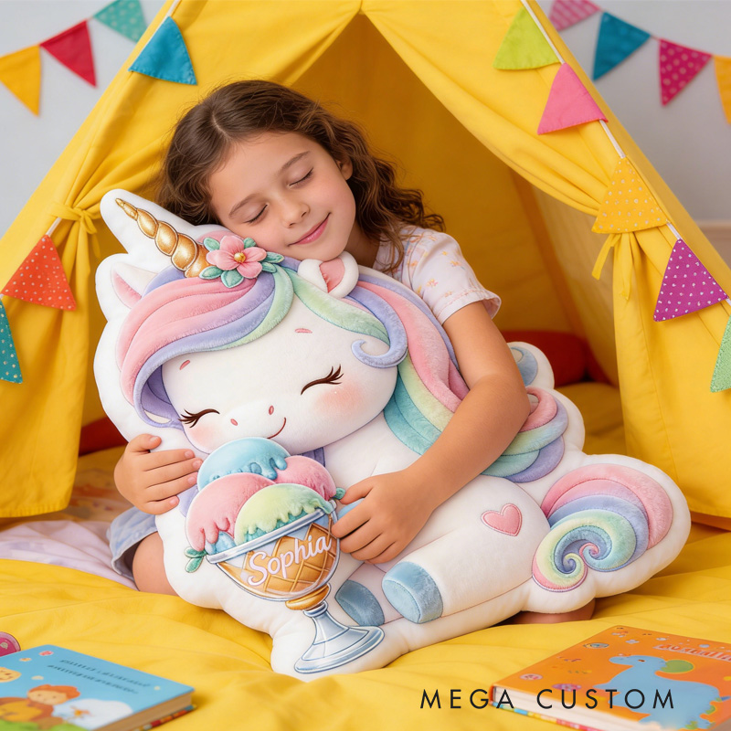 Personalized Ice Cream Alphabet Throw Pillow Graphic 3D Print Dream Horse Pillow with Name for Kids Girl Boy Baker Gifts Loving Room Decor