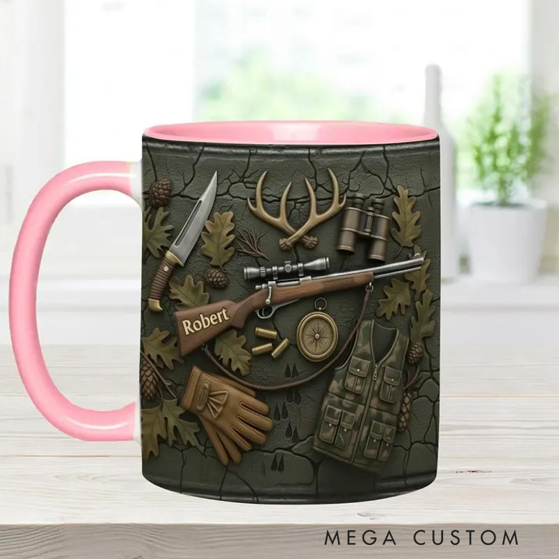 Personalized Hunting Stuff Accent Mug Wild Animal Hunter Cup Deer Buck Hunting Camo Two Tone Coffee Mug Gift for Hunting