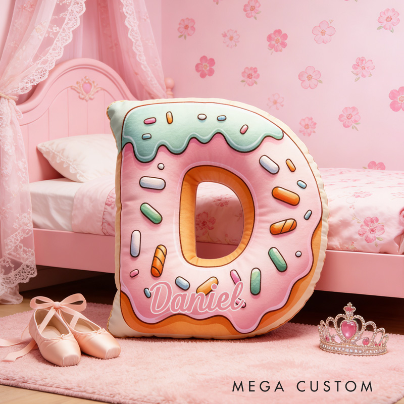 Personalized Donut Alphabet Throw Pillow Graphic 3D Print Letter Pillow with Name for Girl Boy Kids Initial Pillow Baking Lover Gifts
