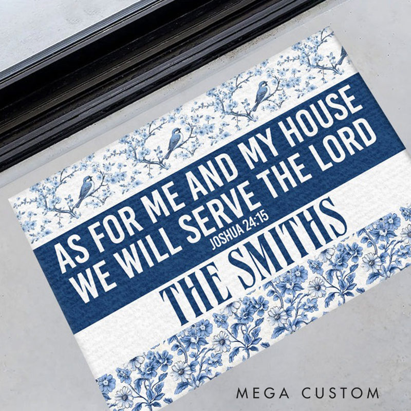 Personalized Welcome Doormat As For Me And My House We Will Serve The Lord Custom Home Mat with Name for Religious Family Housewarming Gift