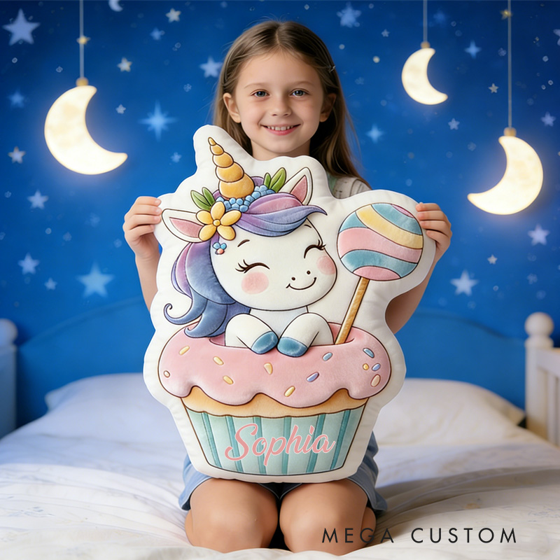 Personalized Cupcake Throw Pillow Graphic 3D Print Dream Horse Pillow with Name for Kids Girl Boy Baking Lover Gifts Loving Room Decor
