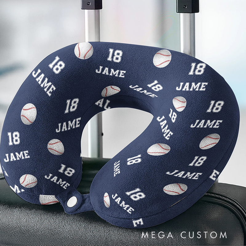 Personalized Baseball U-Shaped Pillow with Name and Jersey Number for Sports Lovers and Travelers