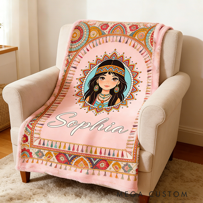Personalized Bohemian Style Blanket Custom Name Hippie Girl Hippie Soul Peace Love Blanket for Music Lover Gift
