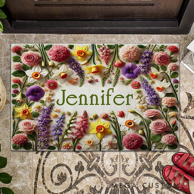 Personalized Gardening Doormat Custom Beautiful Flowers Rug for Garden Lover Kids Gift Mother's Day Gift 