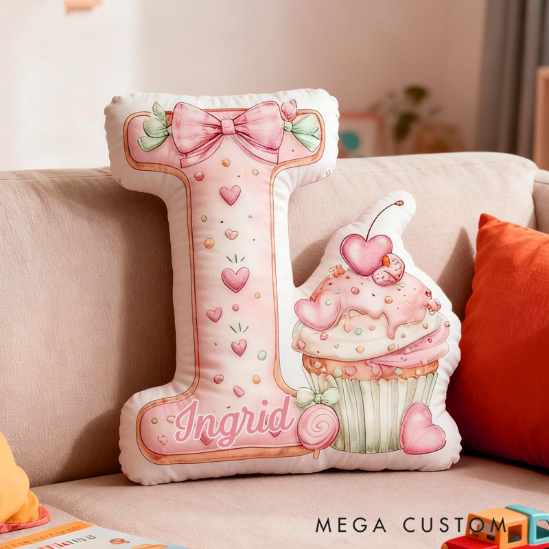 Personalized Donut Alphabet Throw Pillow Graphic 3D Print Cupcake Letter Pillow with Name for Girl Boy Kids Initial Pillow Baking Lover Gifts