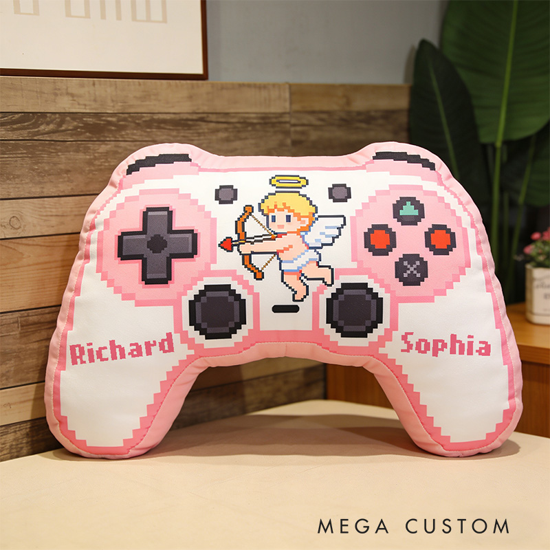 Personalized Pixel Cupid Game Couple Controller Shaped Pillow for Game Lovers Valentines Day Gift Plush Pillow Christmas Gift for Couples