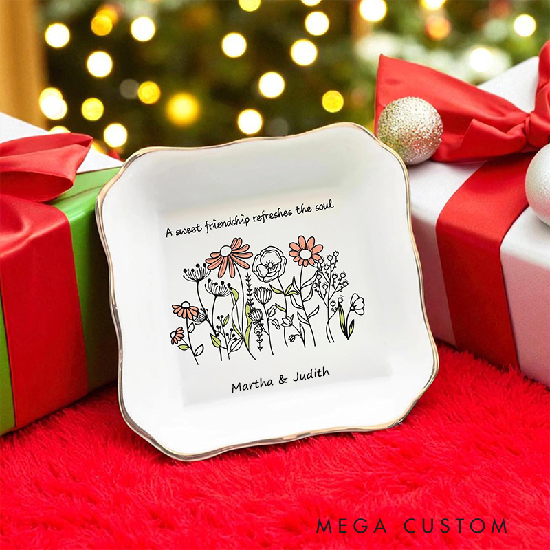 Personalized Floral Bible Verse Ceramic Ring Dish with Custom Name Christian Jewelry Holder Scripture Ring Tray Faith Gift Religious Wedding Gift