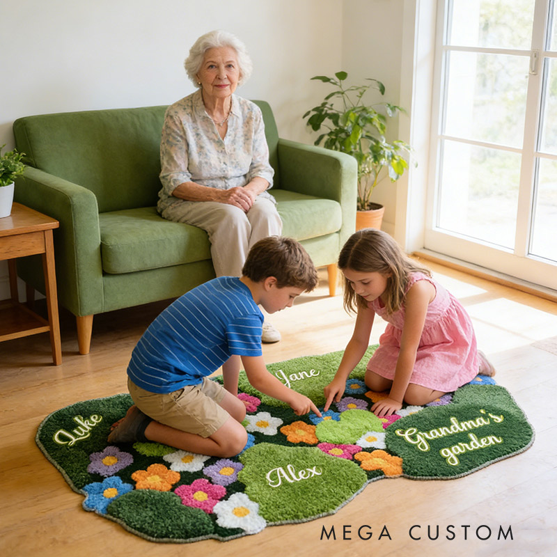 Personalized Grandma's Garden Rug Custom Shaped Rug with Name Garden Lover Gift Kids Gift Mother's Day Gift 