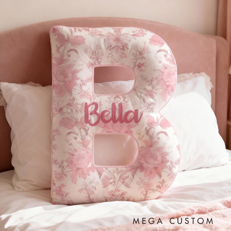 Personalized Initial Pillow Pink Floral Custom Name Pillow for Girls Gardening Lovers Gift 