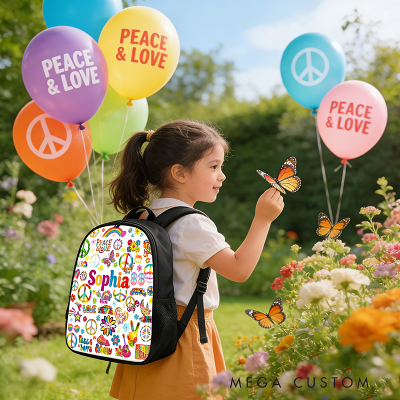 Personalized Hippie Style Backpack Custom Name Gift for Guitar Player and Music Lover