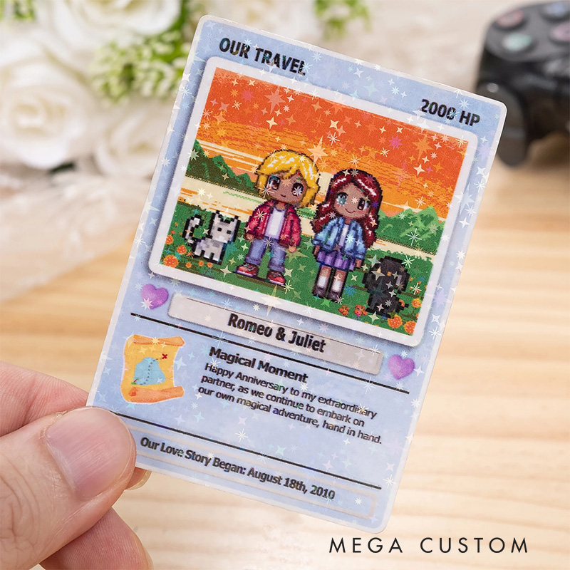 Personalized Cute Pixel Couple Character Classic Game Card with Photo Card Game Collection for Game Lovers Birthday Gift for Couple