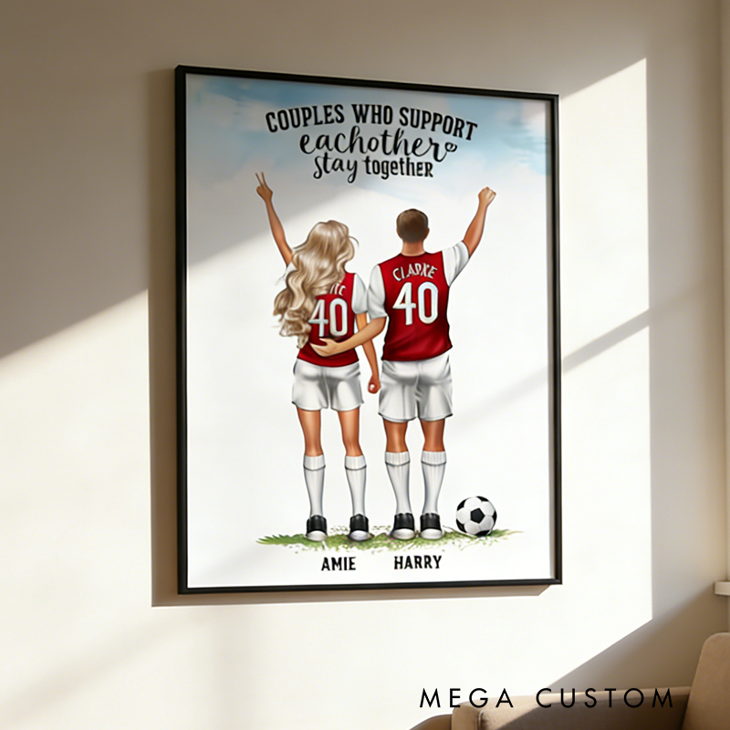 Personalized Soccer Couple Poster with Custom Names and Jerseys