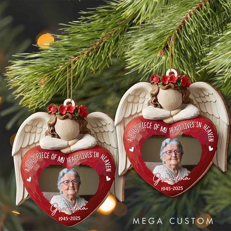Personalized Wood Ornament A Big Piece Of My Heart Lives In Heaven Angel Heart Ornament Memorial Gift for Family