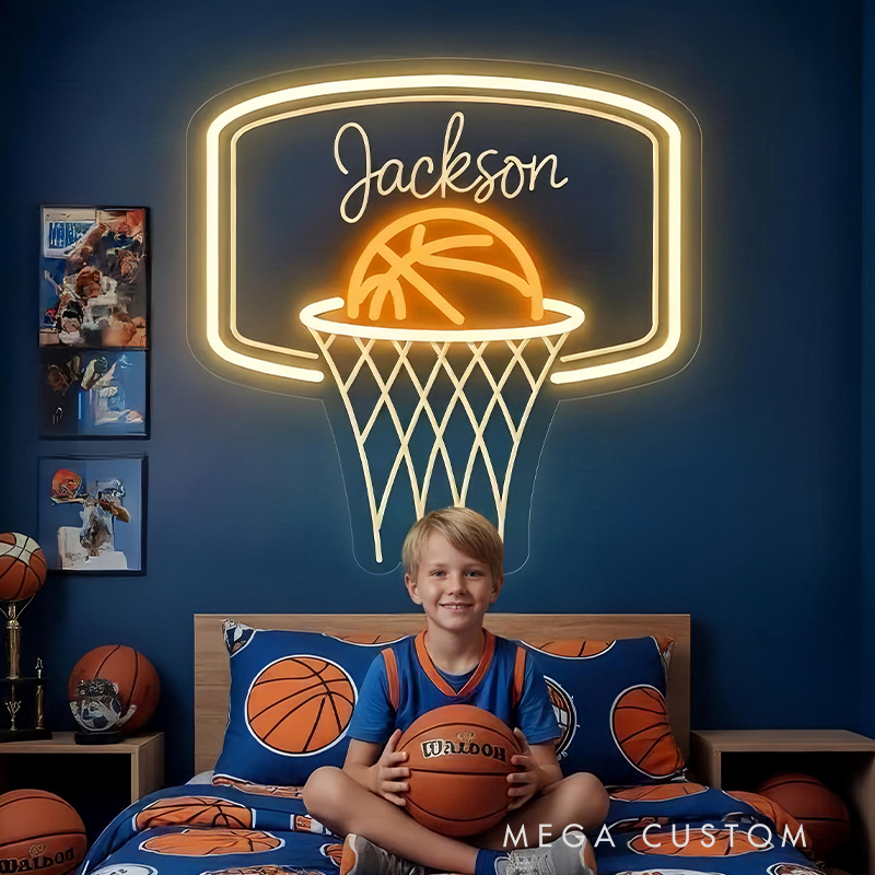 Personalized LED Basketball Hoop Neon Sign with Custom Name Design for Kids and Players