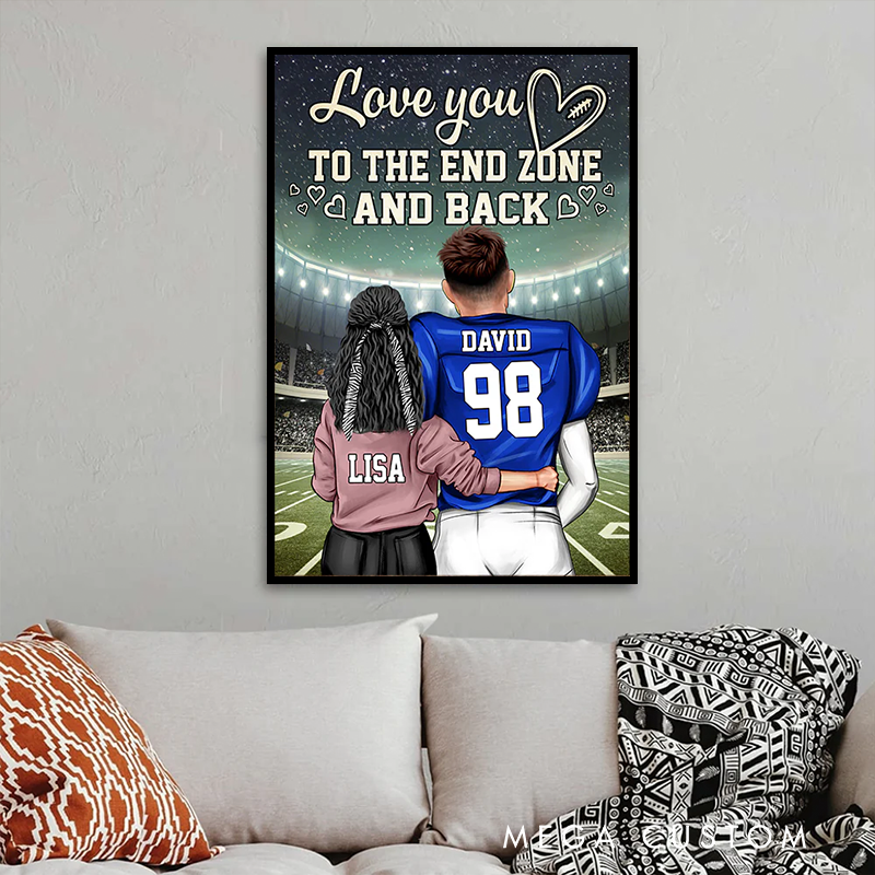 Personalized American Football Couple Poster with Custom Names and Jerseys