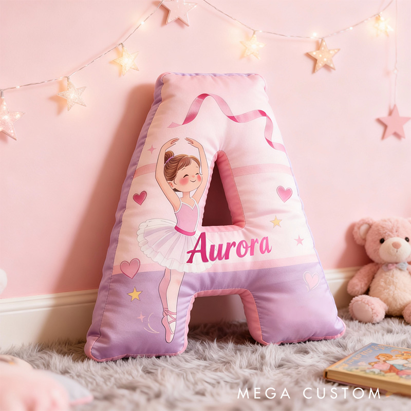 Personalized Graphic 3D Graceful Ballerina Alphabet Shaped Pillow for Dance Lovers Initial Pillow Christmas Gift for Kids