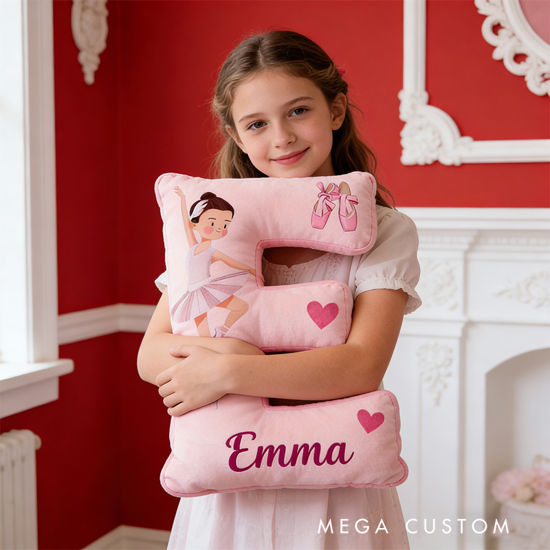 Personalized Graphic 3D Heart Ballerina Alphabet Shaped Pillow for Dance Lovers Initial Pillow Christmas Gift for Kids