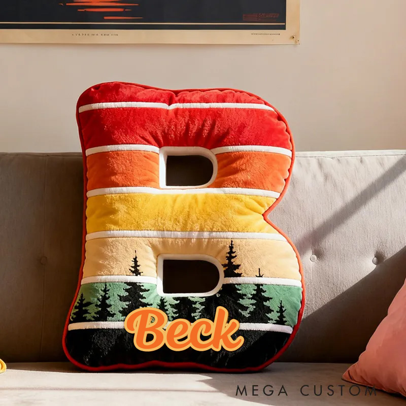 Personalized Sunset Forest Letter Pillow Custom Nature Lovers Pillow Outdoor Adventure Enthusiasts Gift