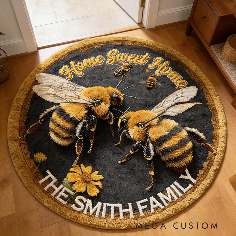 Personalized Home Sweet Home Doormat Custom Bee Round Mat for Family Couple Gift Housewarming Gift