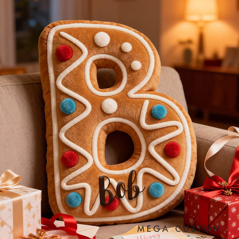 Personalized Gingerbread Cookie Initial Pillow Graphic 3D Print Pillow with Name for Baking Lovers 