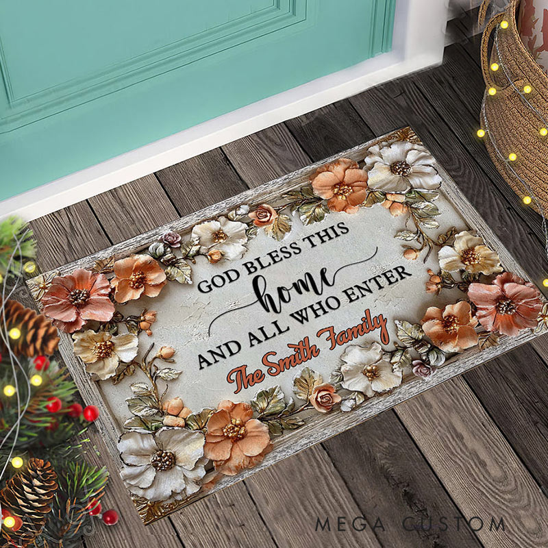 Personalized Welcome Doormat Custom Home Mat with Name for Family Housewarming Gift Bless This Home and All Who Enter