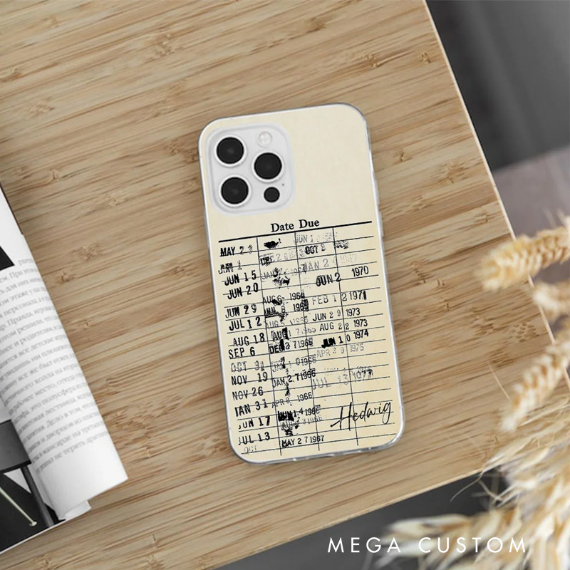 Personalized Retro Library Date Due Card Phone Case Book Lovers Phone Case with Name for Book Lovers Bookworms Readers Bookish