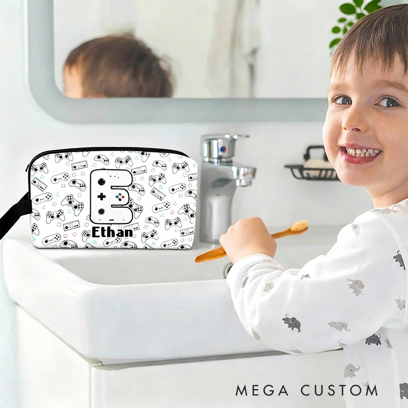 Personalized Game Controller Name Portable Toiletry Bag with Zipper and Handle Dopp Kit Travel Accessory Birthday Gift for Game Lover
