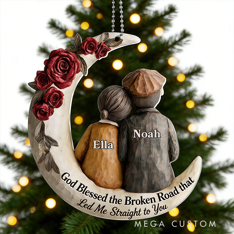 Personalized God Blessed the Broken Road that Led Me Straight to You Acrylic Christmas Couple Ornament with Name and Hair Color Valentine's Day Gift
