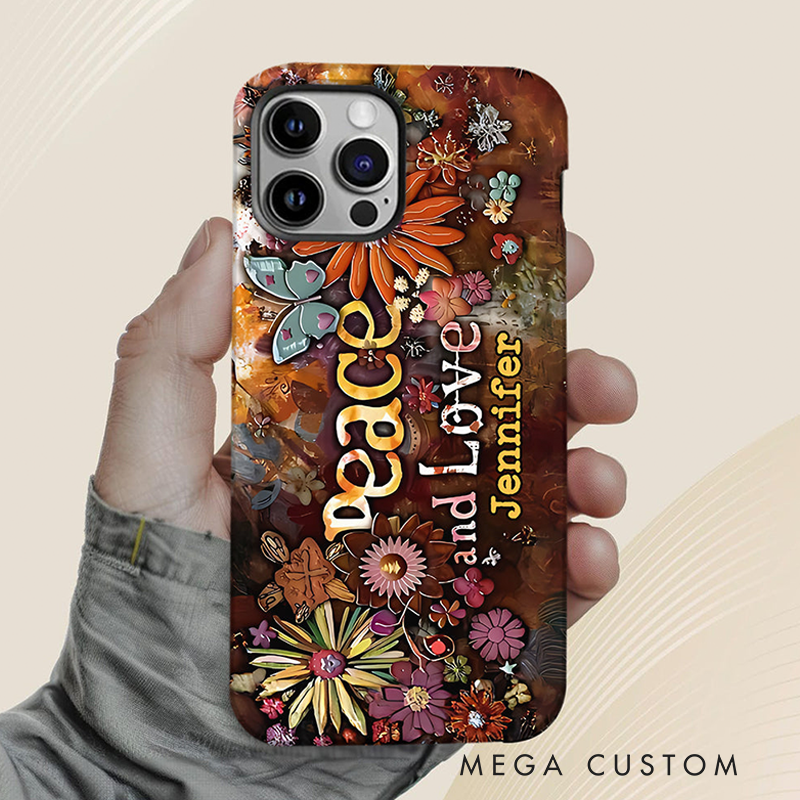 Personalized Name Hippie Accent Phone Case Custom Name Hippie Love and Pesce Theme Case