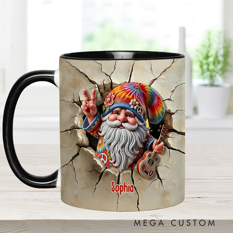 Personalized Hippie Gnome and Guitar Accent Mug and 3D Christmas Gift for Her