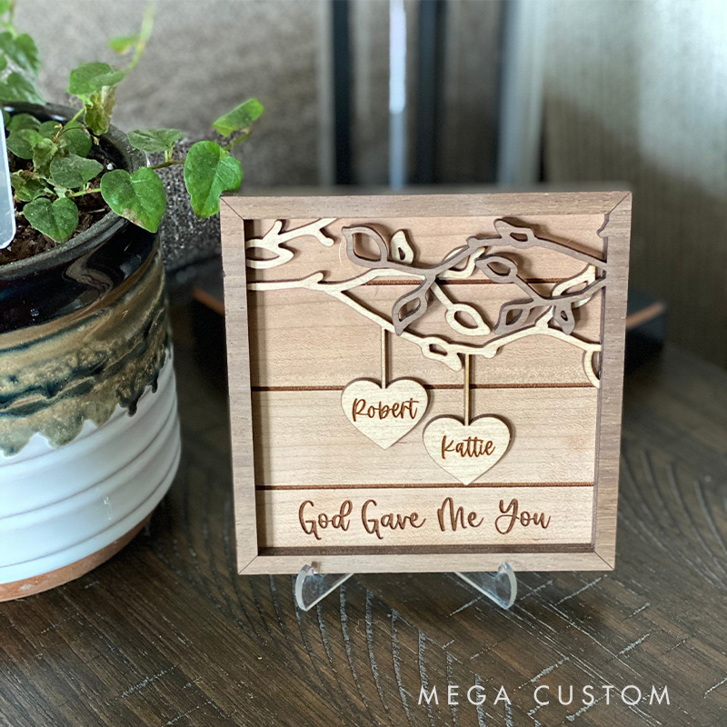 Personalized God Gave Me You 3D Wooden Sign with Custom Couple's Names and Text Home Decor Gift for Couple Valentine's Day Gift Anniversary Gift