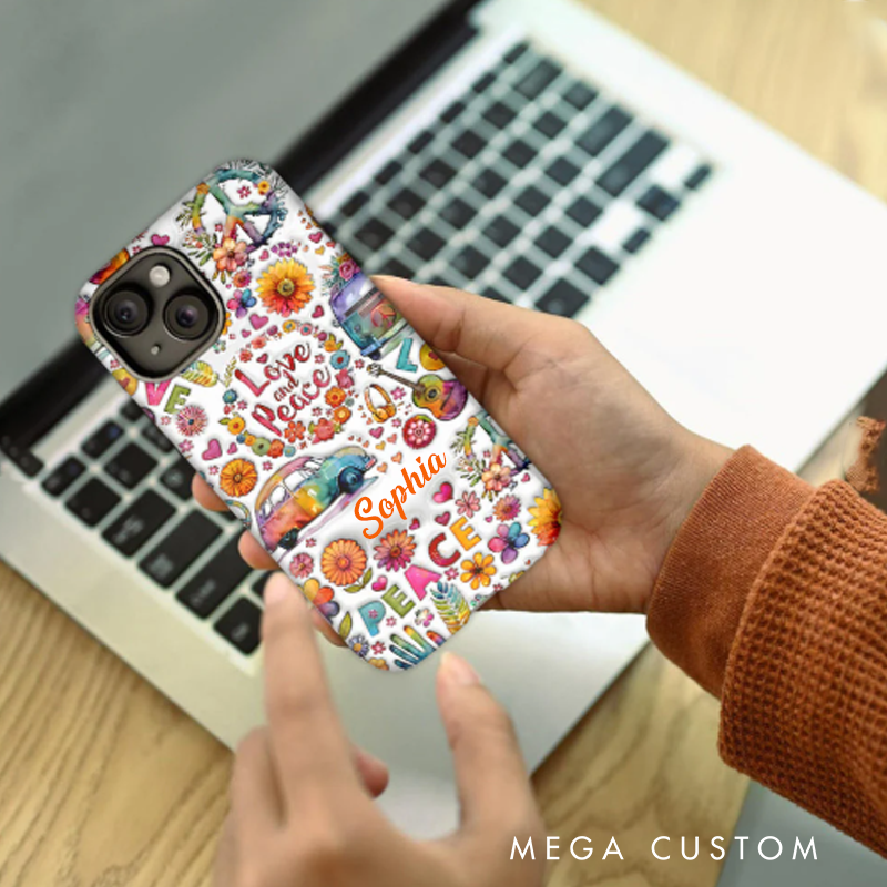 Personalized Name Hippie Accent Phone Case Custom Name Hippie Love and Pesce Theme Case