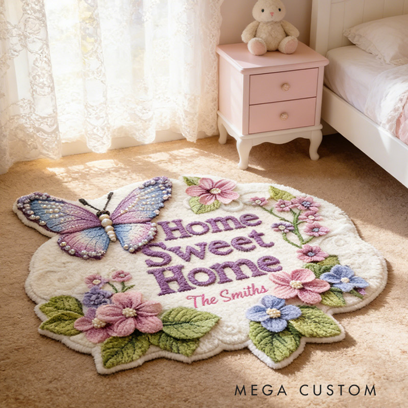 Personalized Home Sweet Home Rug Custom Butterfly Mat for Family Housewarming Gift