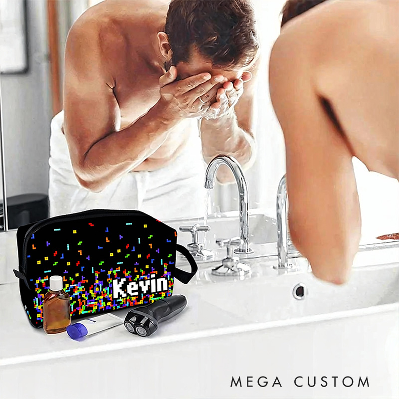 Personalized Retro Classic Game Name Portable Toiletry Bag with Zipper and Handle Dopp Kit Travel Accessory Birthday Gift for Game Lover