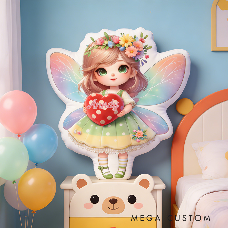 Personalized Fairy with Heart Throw Pillow Graphic 3D Print Fairy Pillow with Name for Girl Boy Kids Valentine's Day Gifts Loving Room Decor