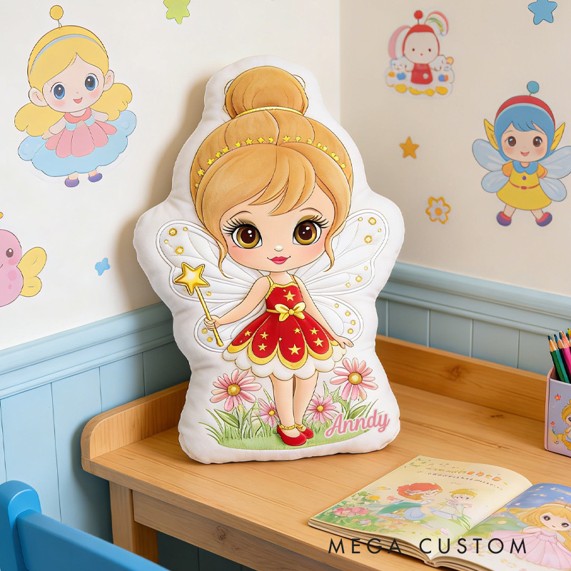 Personalized Fairy Throw Pillow Graphic 3D Print Garden Fairy Pillow with Name for Girl Boy Kids Valentine's Day Gifts Loving Room Decor