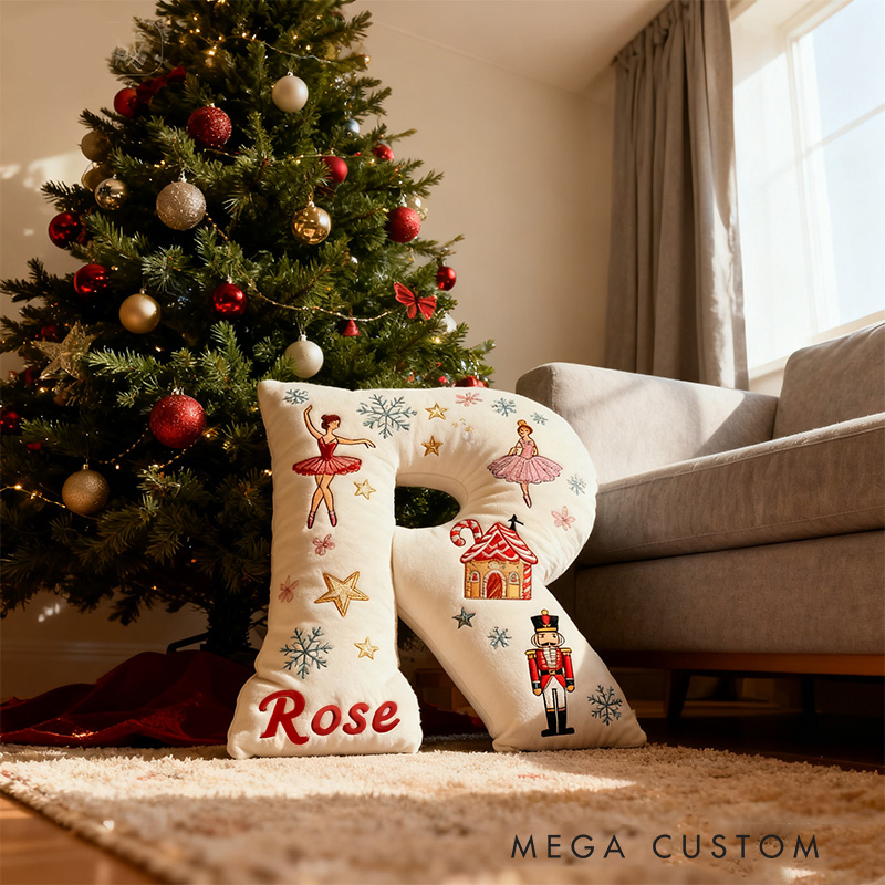 Personalized Graphic 3D Print Nutcracker Ballerina Alphabet Shaped Pillow for Dance Lovers Initial Pillow Christmas Gift for Kids
