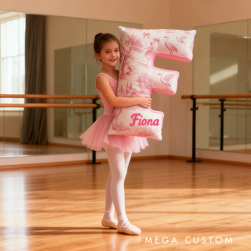 Personalized Graphic 3D Print Toile De Jouy Ballet Alphabet Shaped Pillow for Dance Lovers Initial Pillow Christmas Gift for Kids