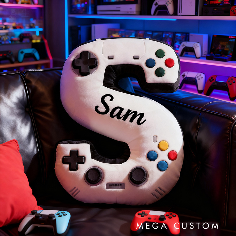 Personalized Graphic 3D Print Controller Alphabet Shaped Pillow for Game Lovers Initial Pillow Christmas Gift for Kids