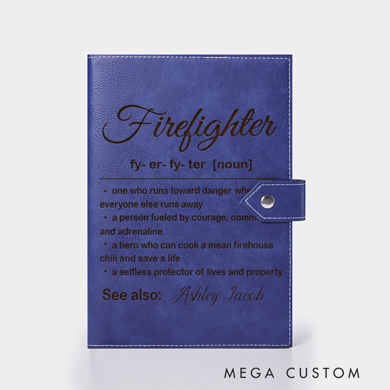 Personalized Vegan Leather Journal Custom Fire Department Gift Firewoman Gift Engraved Firefighter Notebook