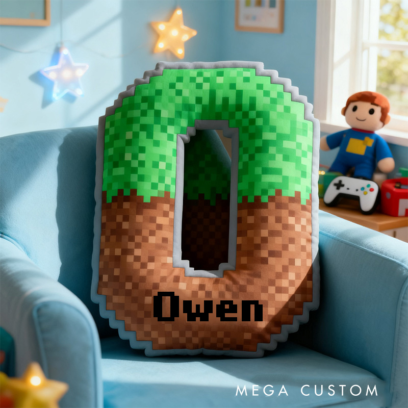 Personalized Pixel Grass Graphic 3D Print Alphabet Shaped Pillow for Game Lovers Initial Pillow Christmas Gift for Kids