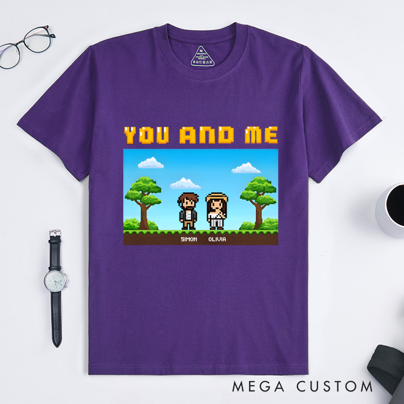 Personalized Custom Photo Pixel Art Couple T-Shirt Funny Gamer Coupie Shirt Geek Game Gift
