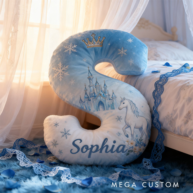 Personalized Graphic 3D Print Cartoon Ice Fairy Tale Alphabet Shaped Pillow for Cartoon Lovers Initial Pillow Christmas Gift for Kids