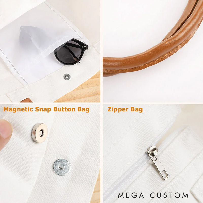 Personalized Birth Flower Western Cowgirl Boots Design Canvas Tote Bag with Name and Leather Handle Outdoor Gift for Women