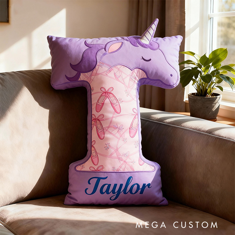Personalized Graphic 3D Fantacy Ballerina Alphabet Shaped Pillow for Dance Lovers Initial Pillow Christmas Gift for Kids