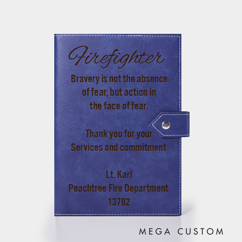 Personalized Firefighter Leather Journal Engraved Firefighter Notebook Custom Name Firefighter Notebook