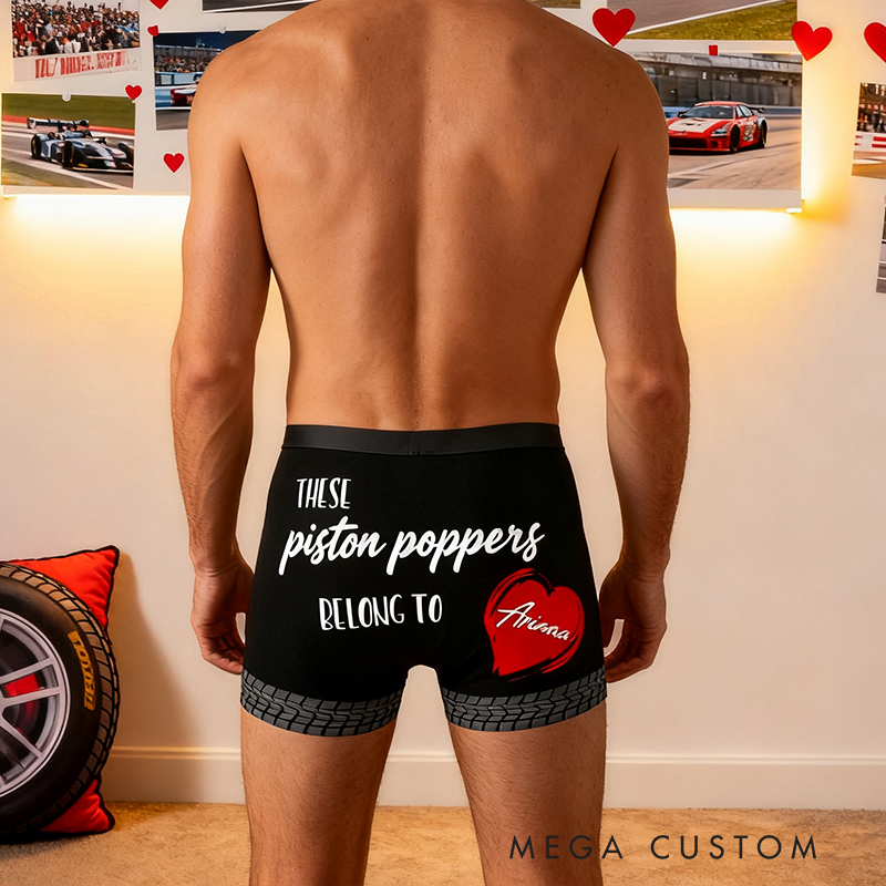 Personalized These Piston Poppers Belong To [Name] Boxer Briefs Custom Valentines Gift for Husband or Boyfriend Race Car Lovers